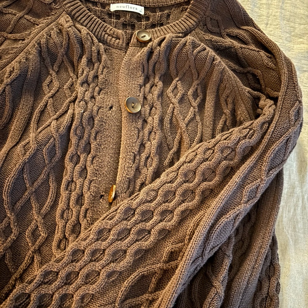 Neuflora Cable Knit Cotton Cardigan - Picture 4 of 5